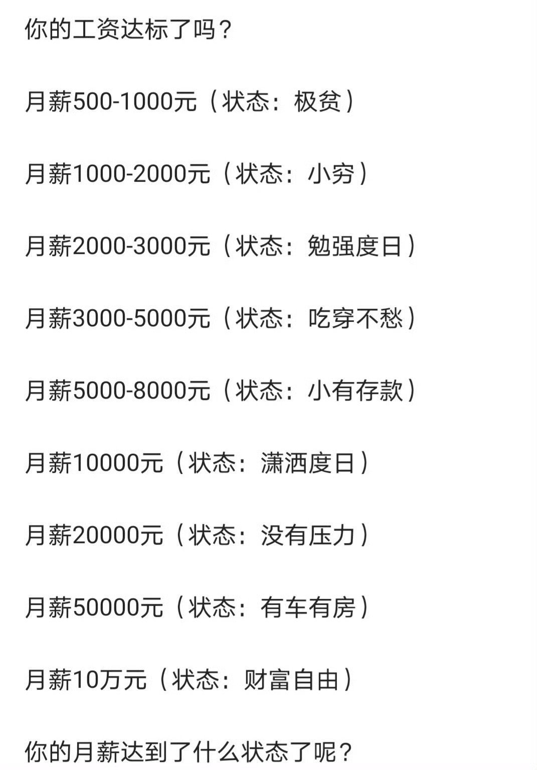 你的月薪达到了什么状态了呢！？
