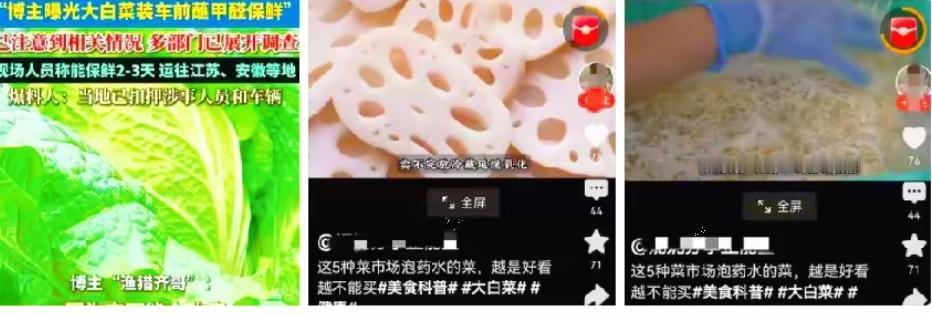 我二姨在菜市场卖了20年菜，她说大白菜泡甲醛不算什么，只是泡了根，还有几种蔬菜泡