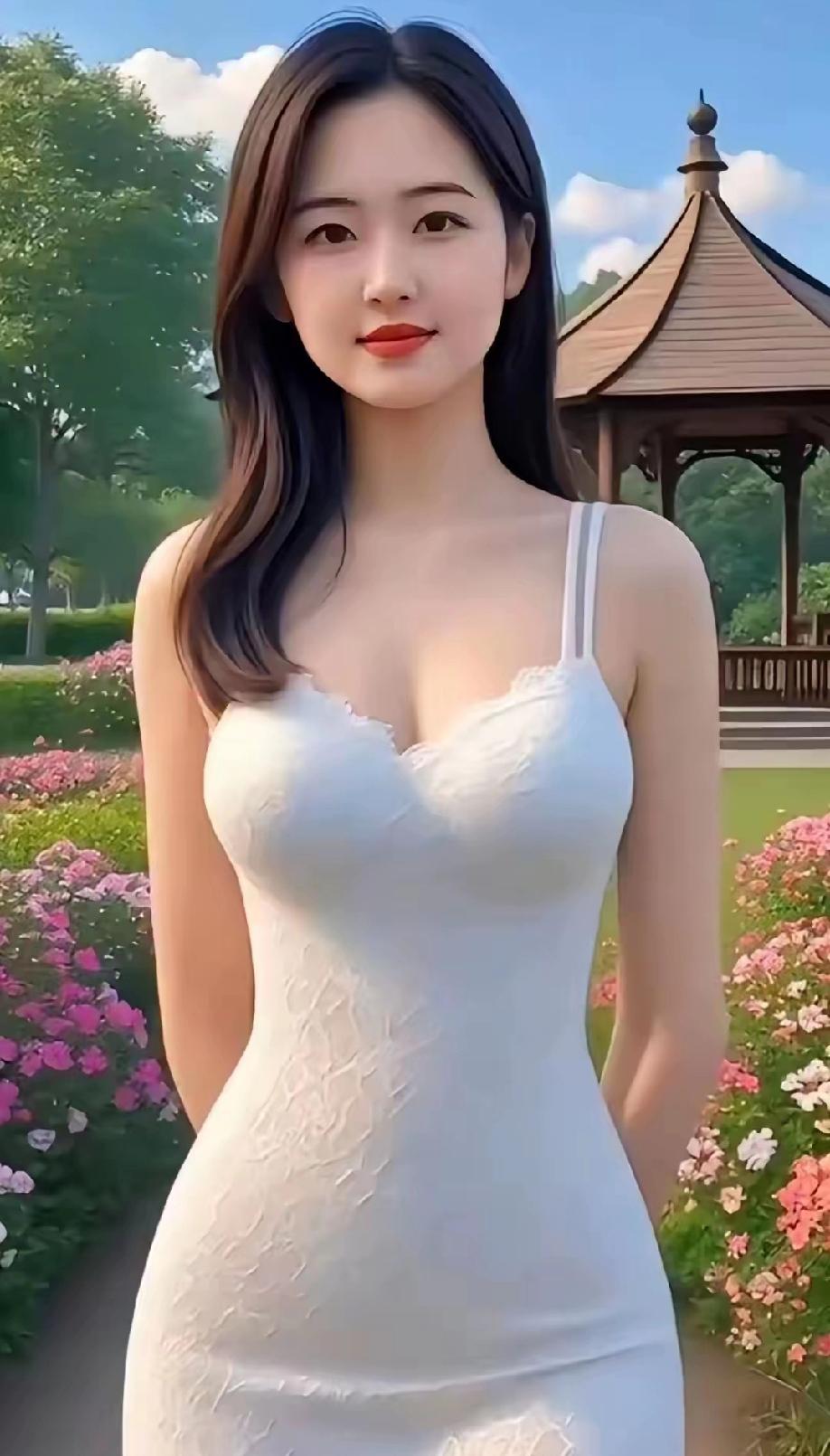 优雅白裙，花海中的美丽瞬间🌸✨