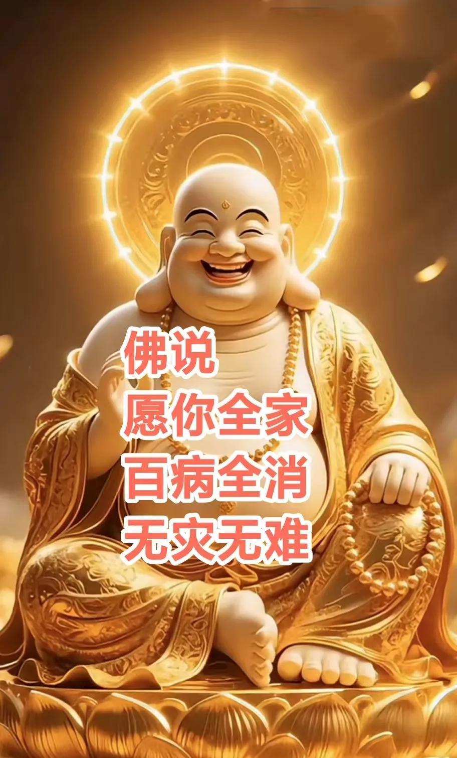 佛说，愿你全家百病全消，无灾无难，万事如意，事业步步高升，财源广进，时来运转，