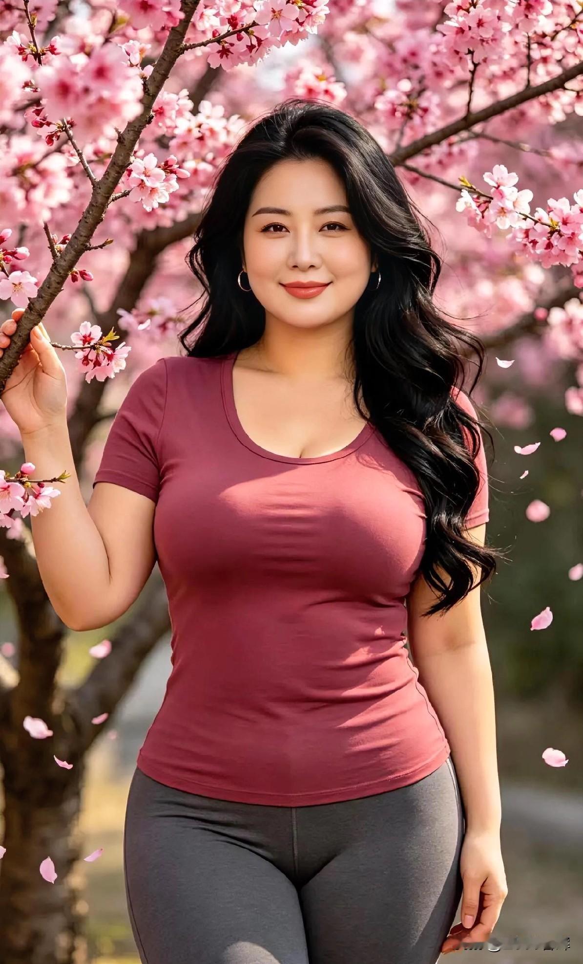 桃花树下，春风十里，丰盈自成诗画意境。