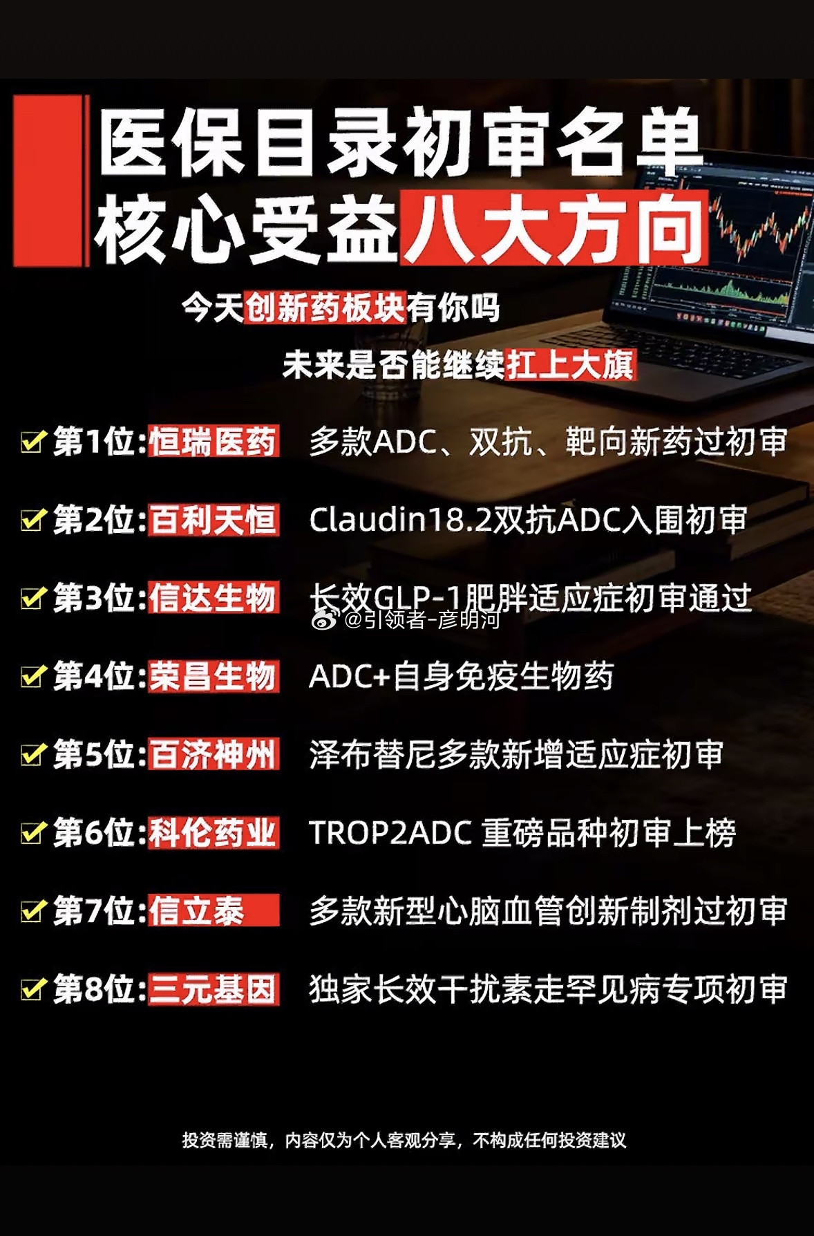 医保目录初审名单，核心受益八大方向1、$恒瑞医药sh600276$：多款A