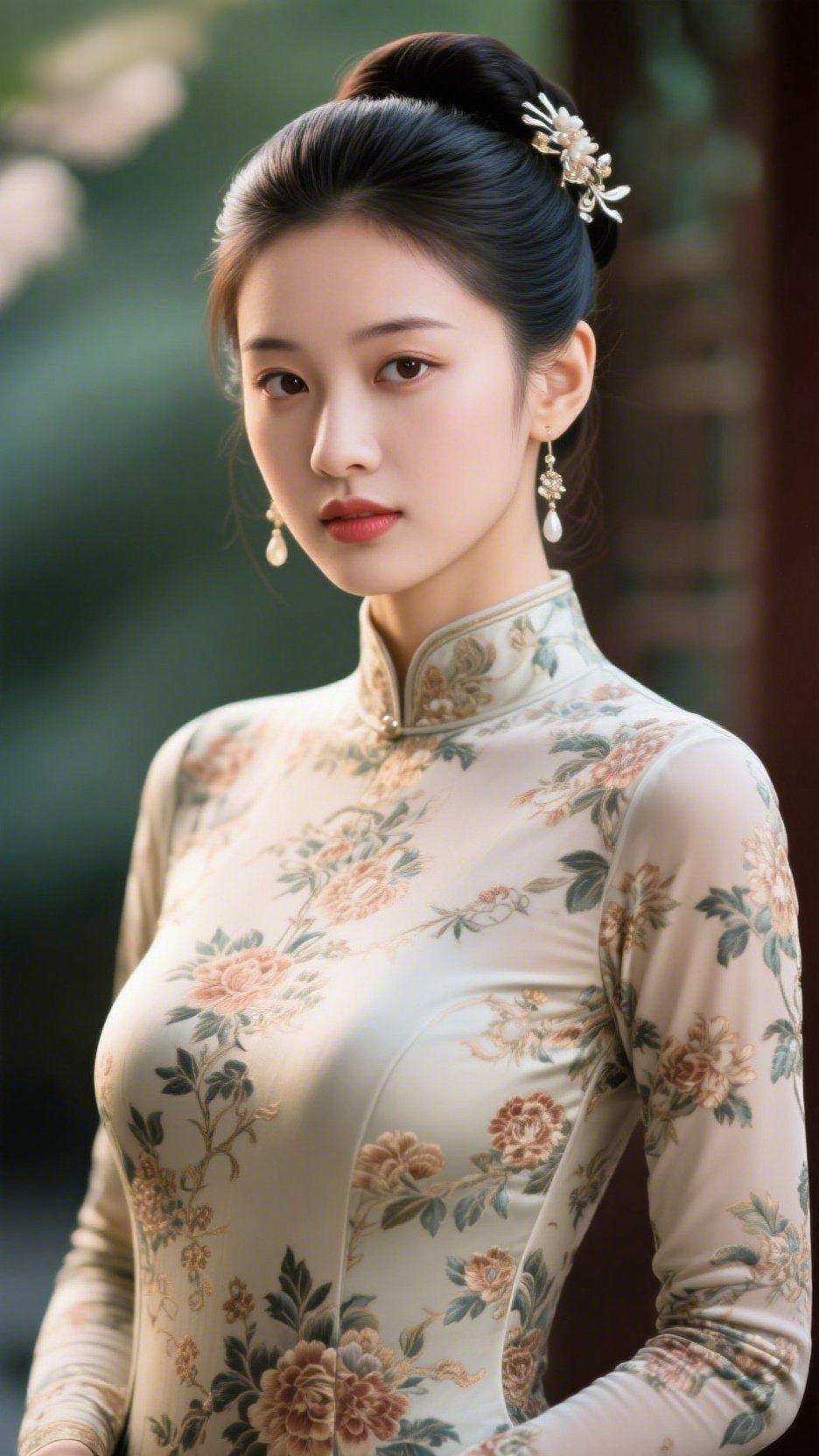 《雅襟栖花闲》朦胧绿意似轻笼的雾，浅素襟角覆着柔婉花影，枝蔓顺着衣身舒展，