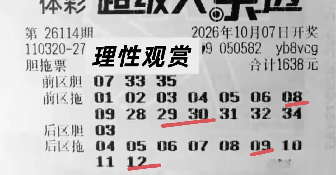 这张胆拖票令人相当遗憾，看好并安排了前后区4个胆码07333503全部落空