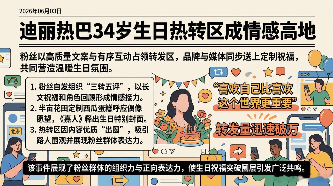热转区化作温柔星海，迪丽热巴34岁生日见证双向奔赴的极致浪漫2026年6月3日，
