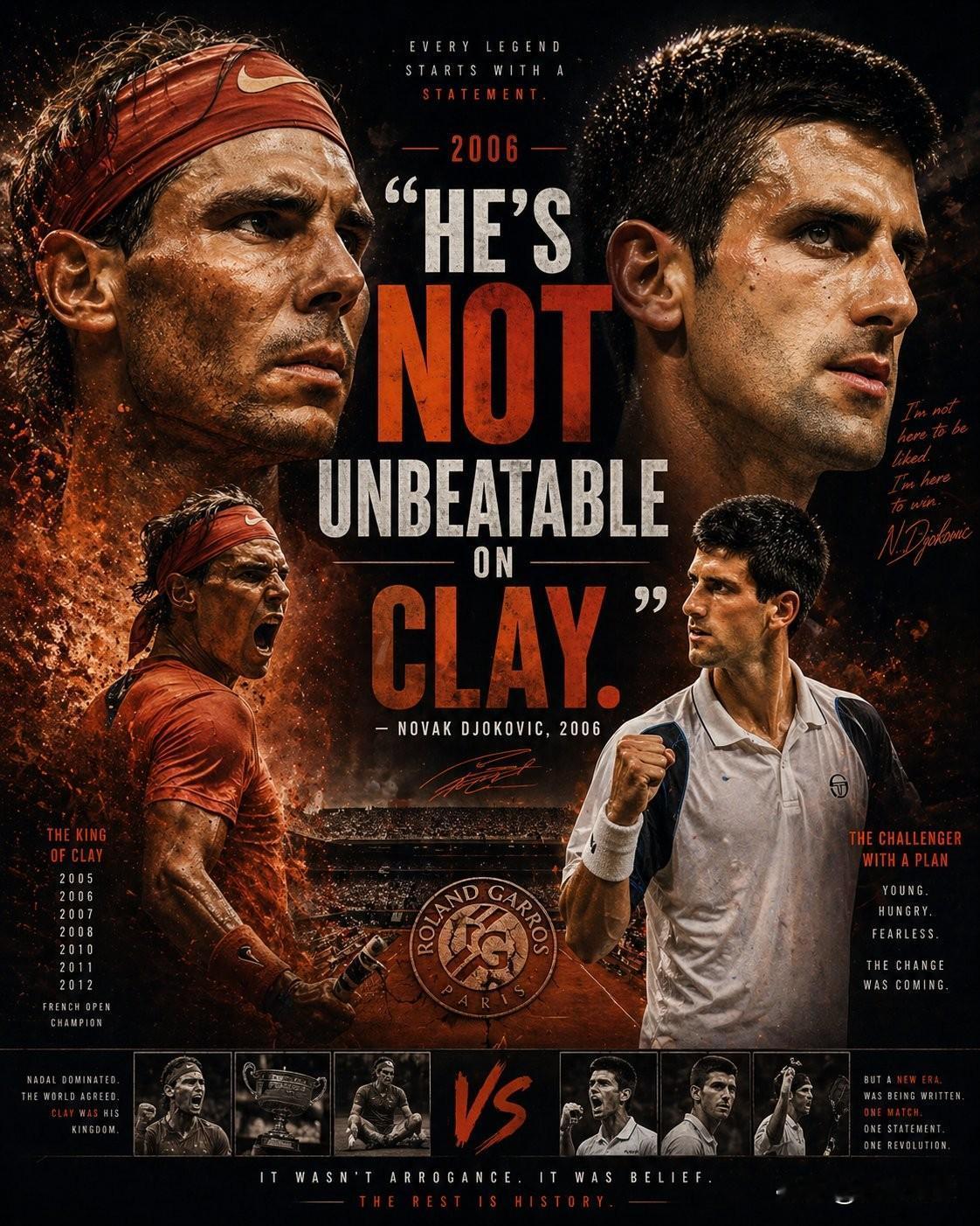 2006年，17岁的德约科维奇说：“纳达尔在红土并非不能击败。”最终，他成为