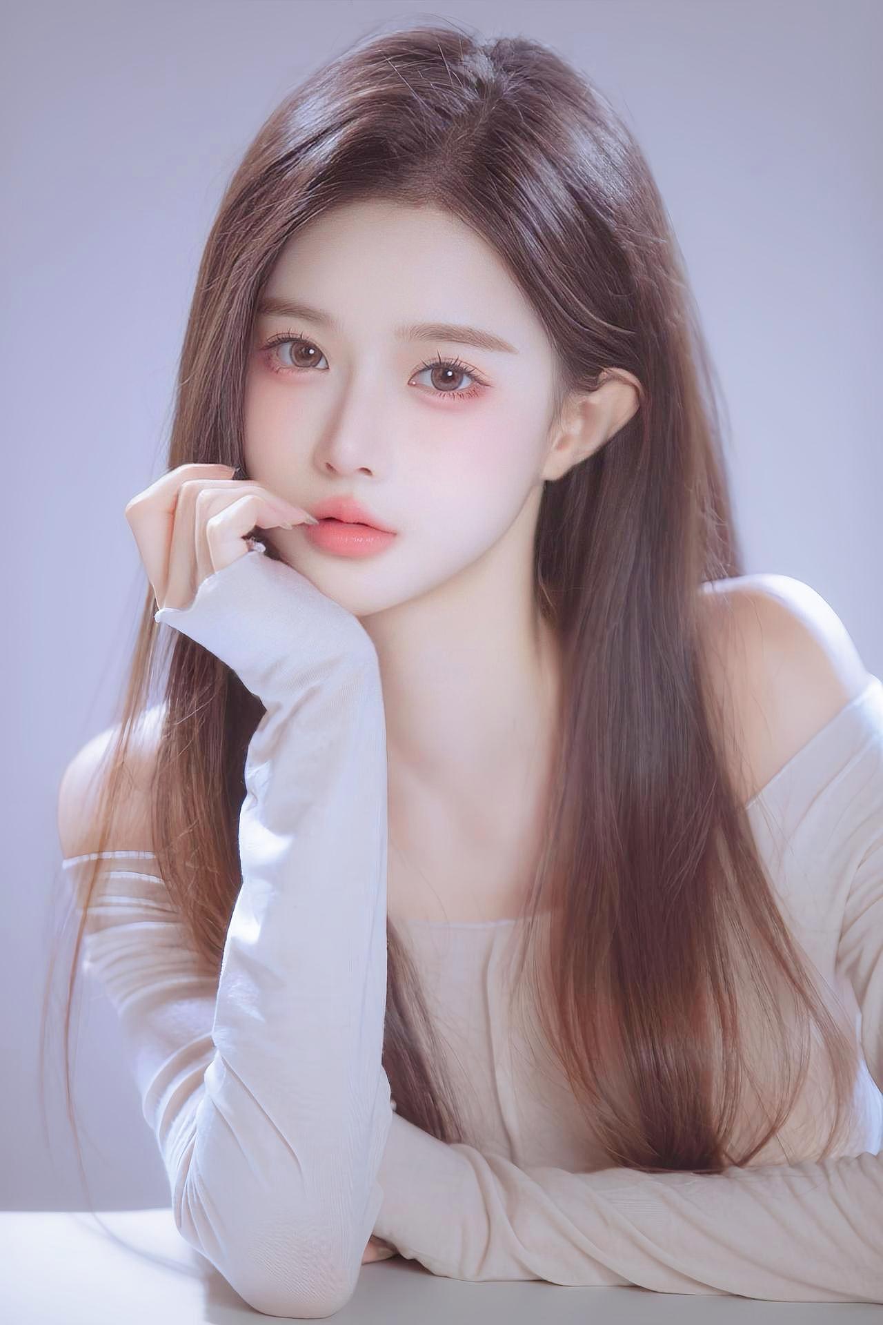 《清室闲姿》素衣凝露坐清光，长发垂腰带浅香。静里春风吹不起，一痕云色落眉