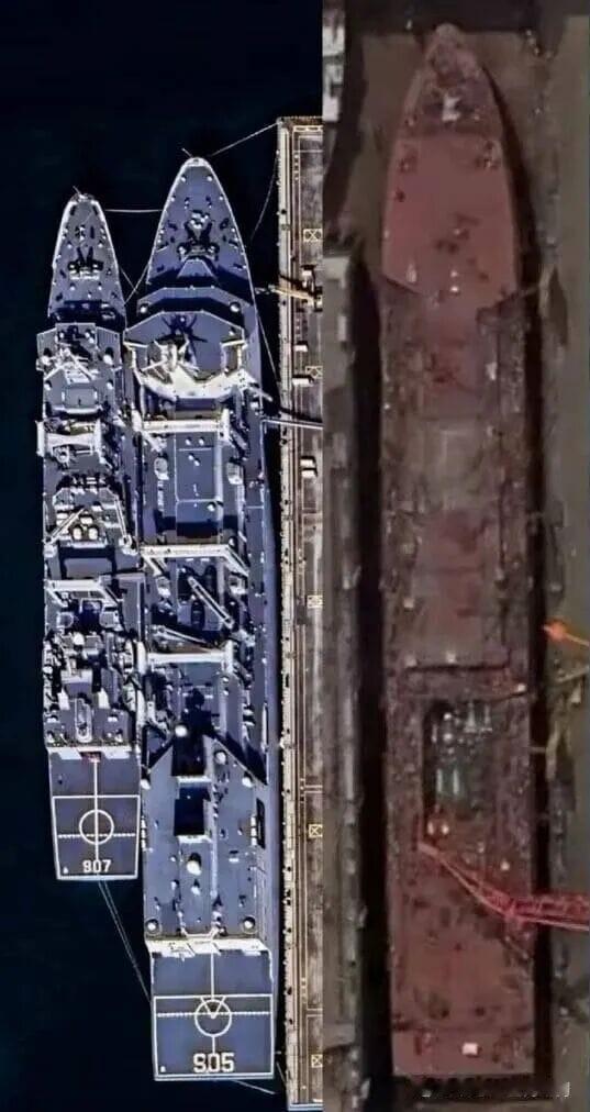 2万吨903A补给舰，5万吨901补给舰，和江南船坞里面正在拼装的巨型补给舰同框