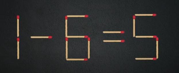 烧脑时间到！图中用火柴摆成的算式“1-6=5”明显不对。现在规则是，只能