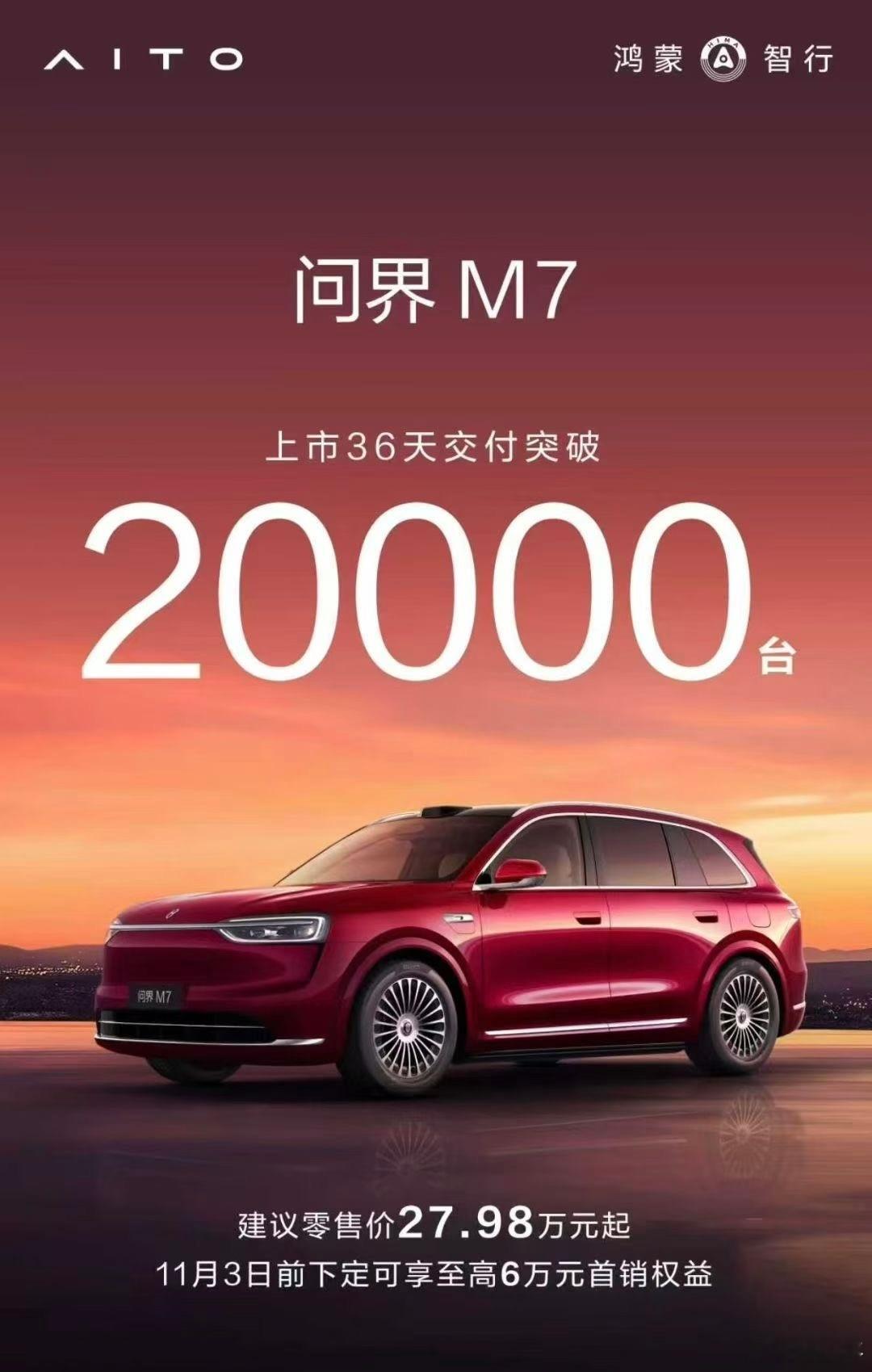问界M7交付过两万。话说，M8M9对应的40-50万级市场战略已经成了，就看M7