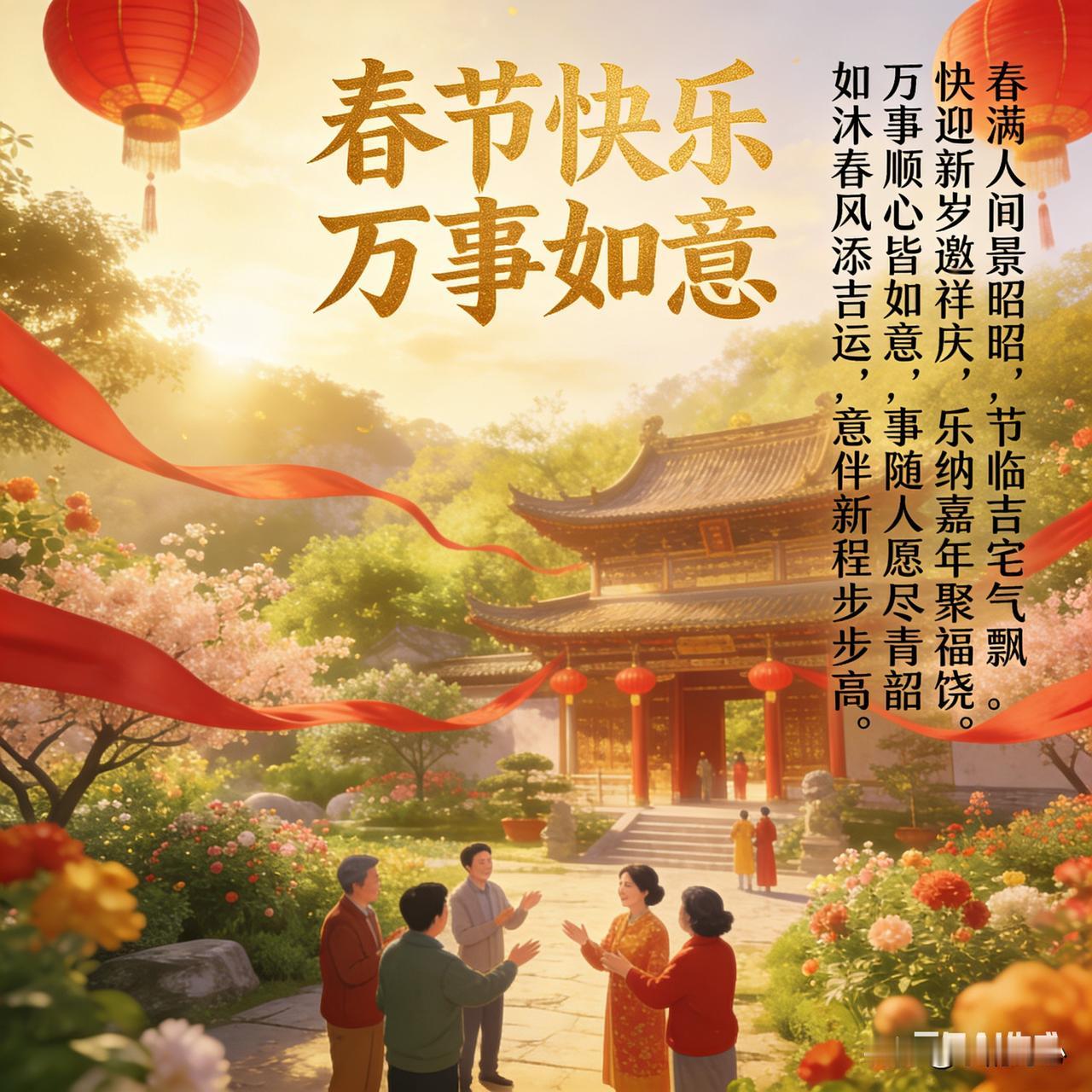 《新春快乐*万事如意》乐韵诗心原创诗词:春满人间景昭昭，节临吉宅喜气飘。快