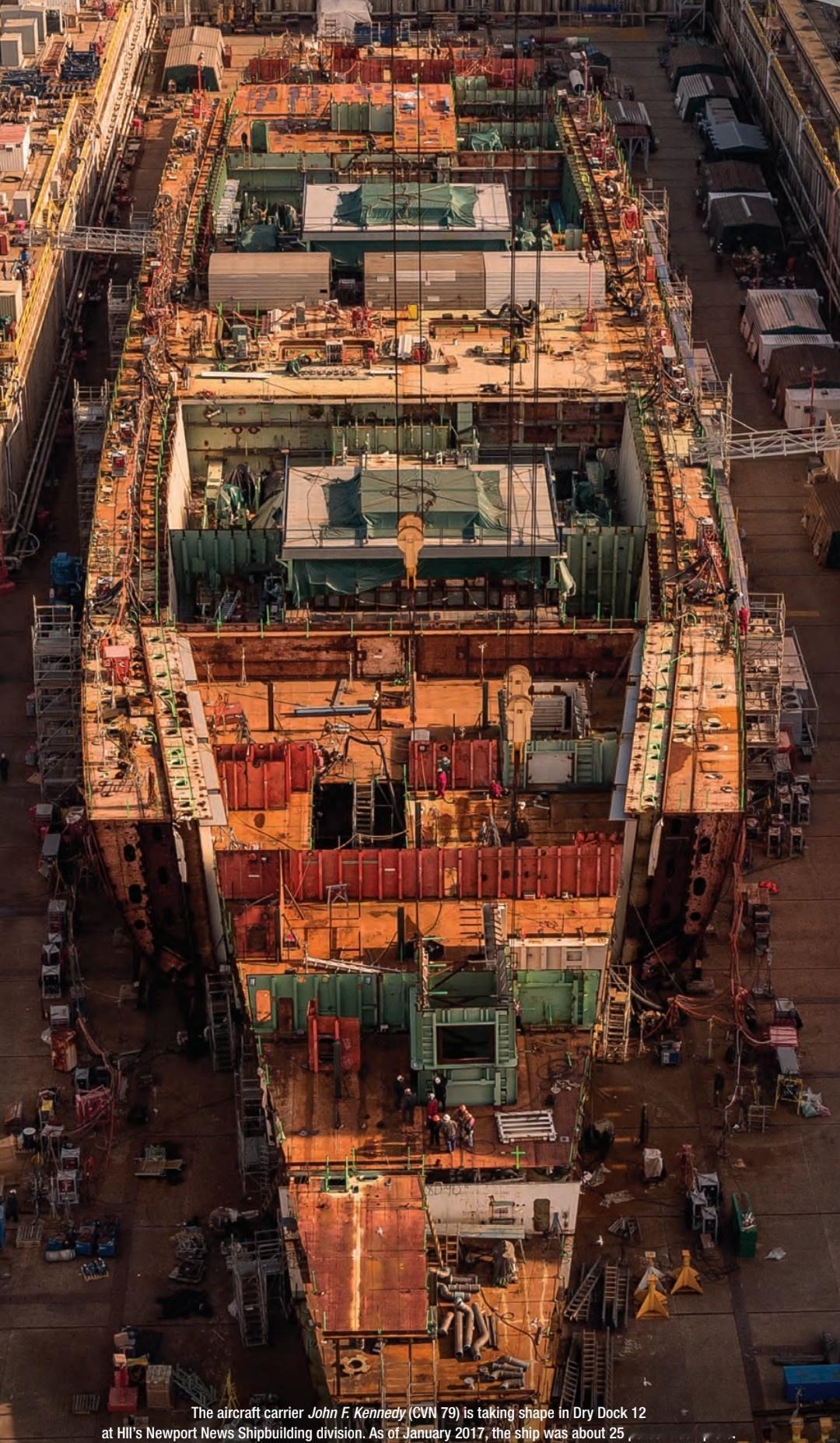 老外特意发了福特级肯尼迪号(CVN-79)建造时的画面作为参考