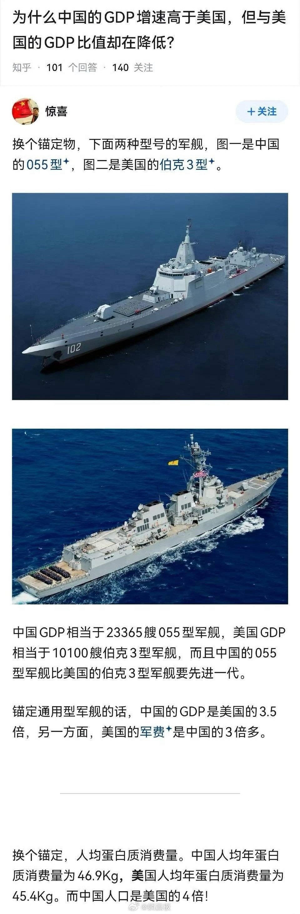 为什么中国的GDP增速高于美国，但与美国的GDP比值却在降低? 这位网友拿军舰