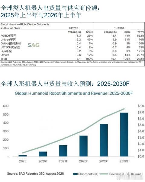 科技SAG数据显示：2026年上半年全球类人机器人出货量约达19100台，较2