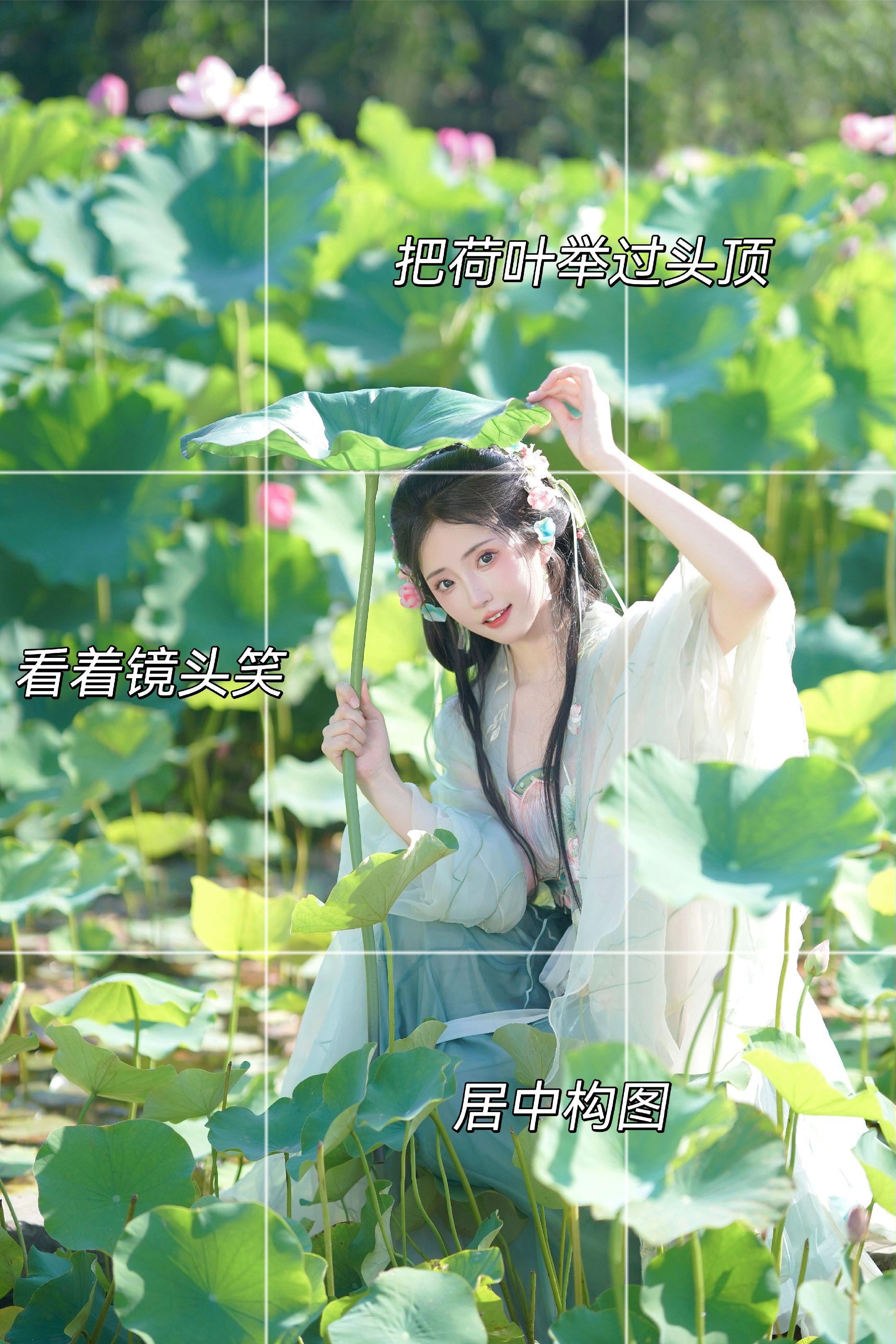 荷花汉服拍照📷姿势来了！！！虽然有点热，但是有阳光的荷花出片绝了，逆...
