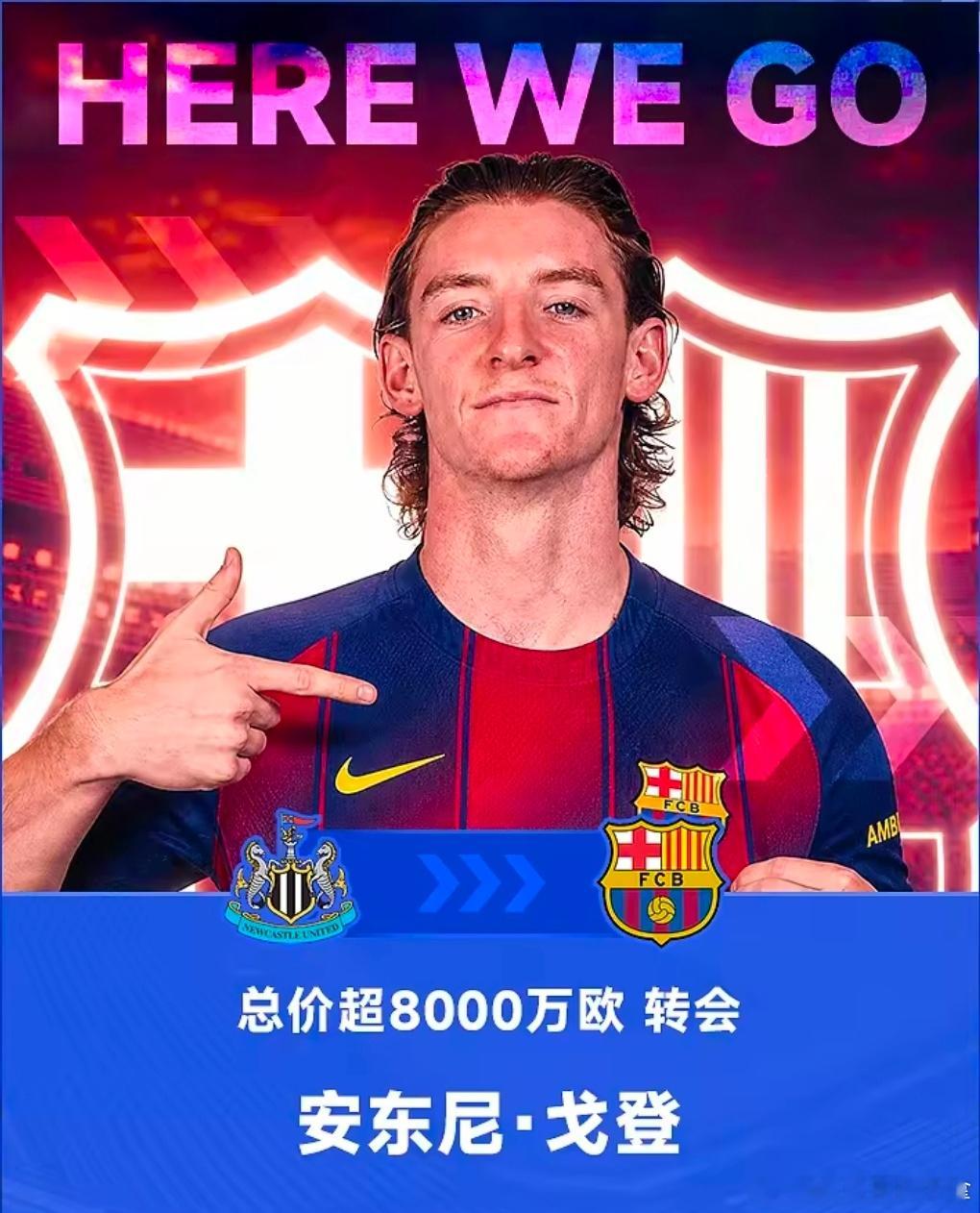 HWG！罗马诺实锤：安东尼·戈登转战巴萨，转会总价突破8000万欧知名转会记者罗