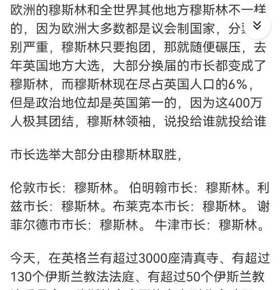 英国人的福报来了！英国选举的制度，将会把英国坑苦了。现在穆斯林在英国只有6%的