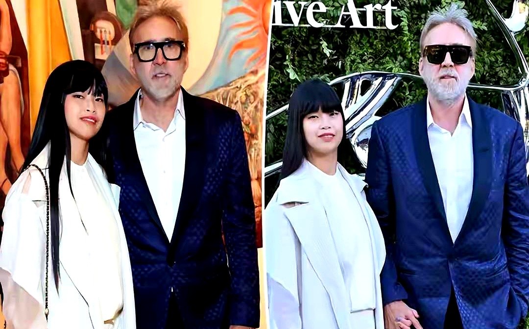 62岁的尼古拉斯·凯奇牵着小31岁的娇妻踩上红毯，满头白发和杂乱的白胡茬差点让人认不出来。他套着蓝色