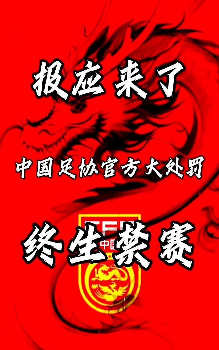 报应来了，中国足协官方大处罚，终生禁赛。说白了咱们球迷要的真不多，周末能端着啤
