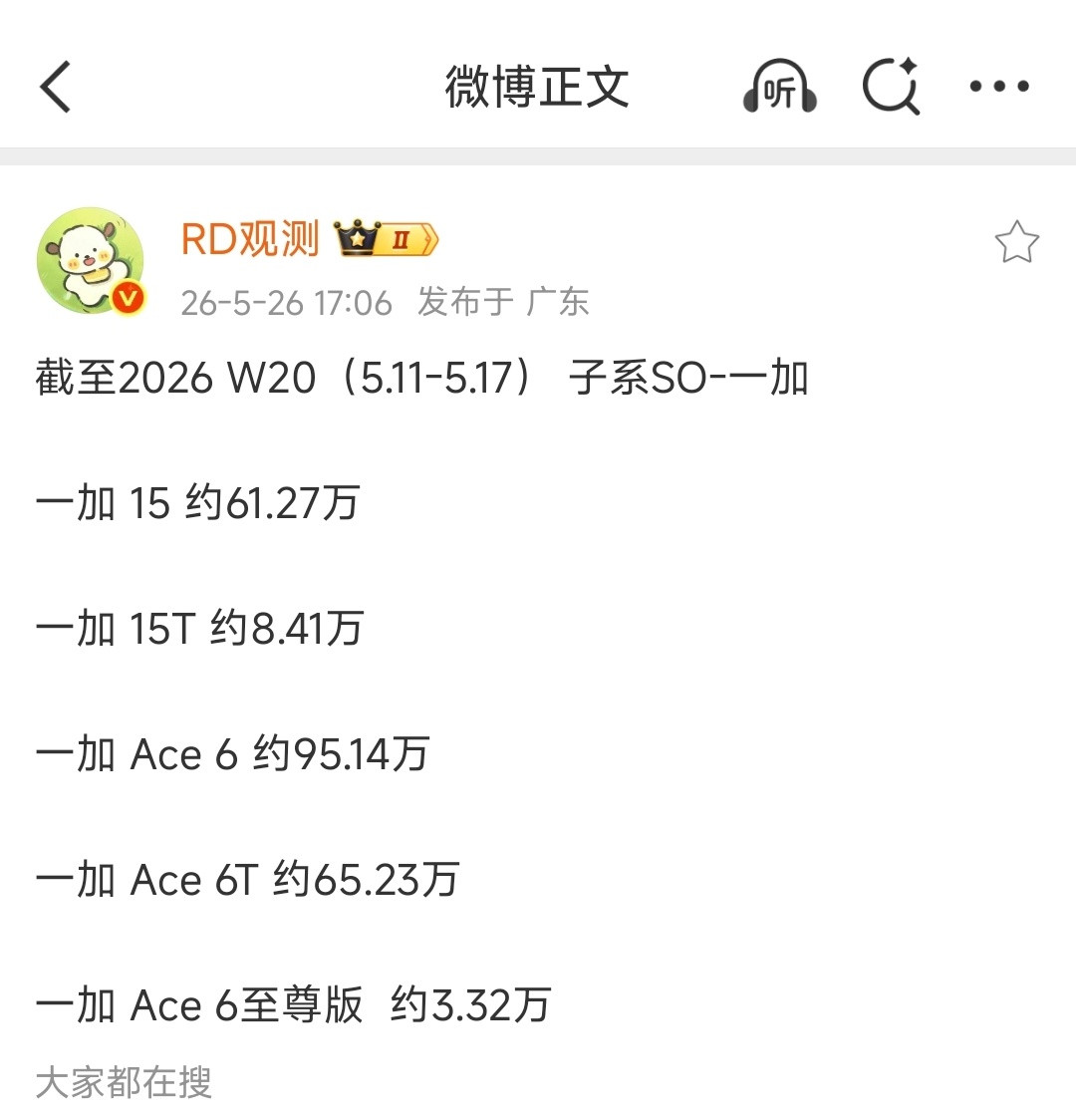 看完网传销量数据，一加确实得好好考虑了一加15T约8.41万台，一加Ace6至尊