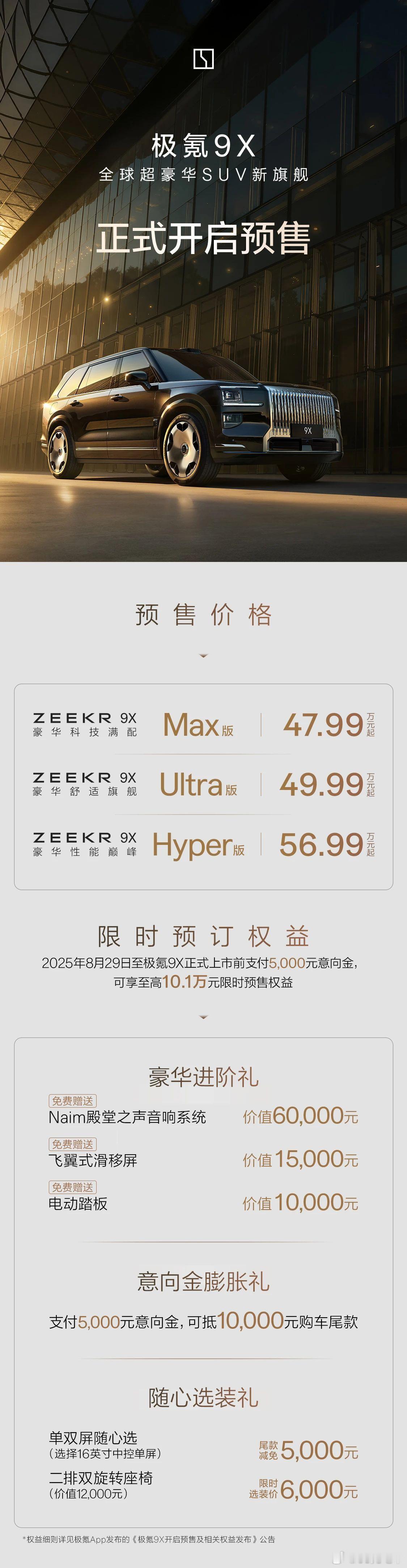 极氪9X预售价出来了：Max版：47.99万Ultra版：49.99