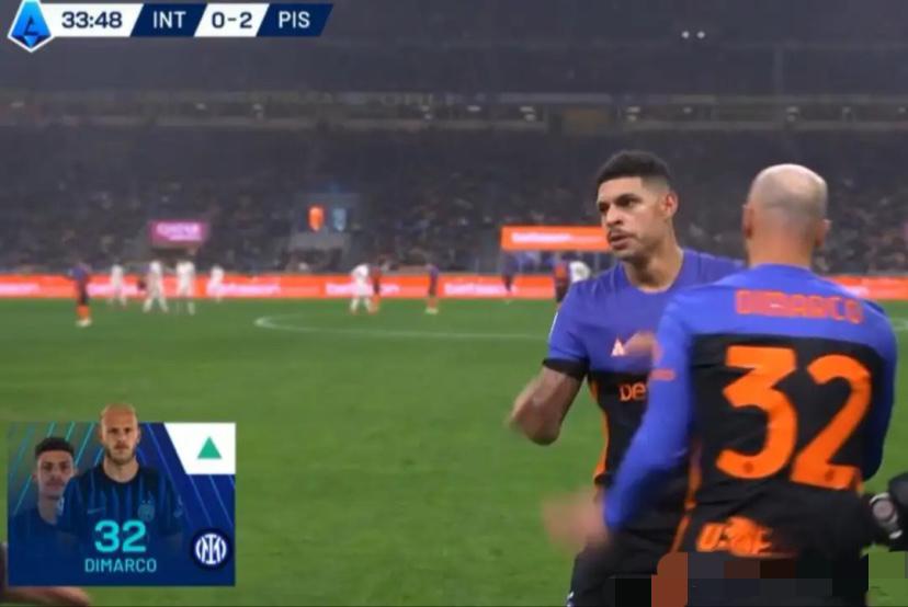 雨夜，天神下凡！意甲第22轮国际米兰主场迎战比萨，上半场第33分钟作为排名倒数第