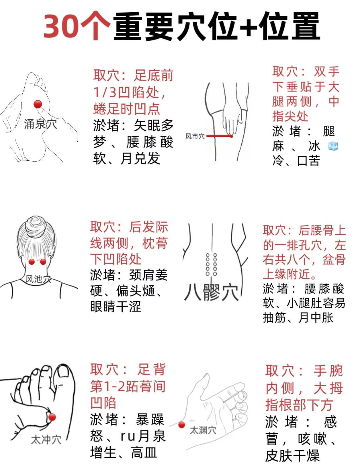 30个重要穴位+位置，今天和大家分享人体的重要穴位穴位养生经络疏通​​​