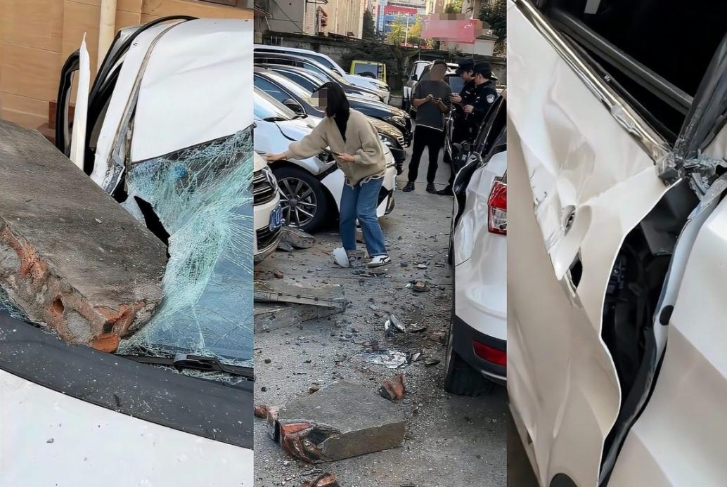 乐山一小区6楼住户装修引发外墙脱落，砸坏5车，赔偿问题却陷入僵局。乐山市市中区