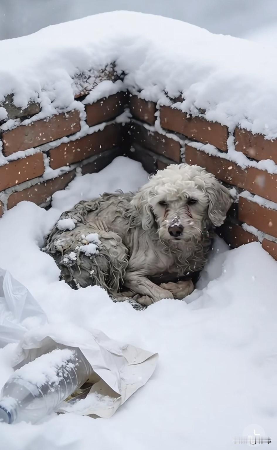 泪目了！冬天寒冷的天气，狂风暴雪对于流浪的动物来说就是灾难，一只可怜的流浪狗没有