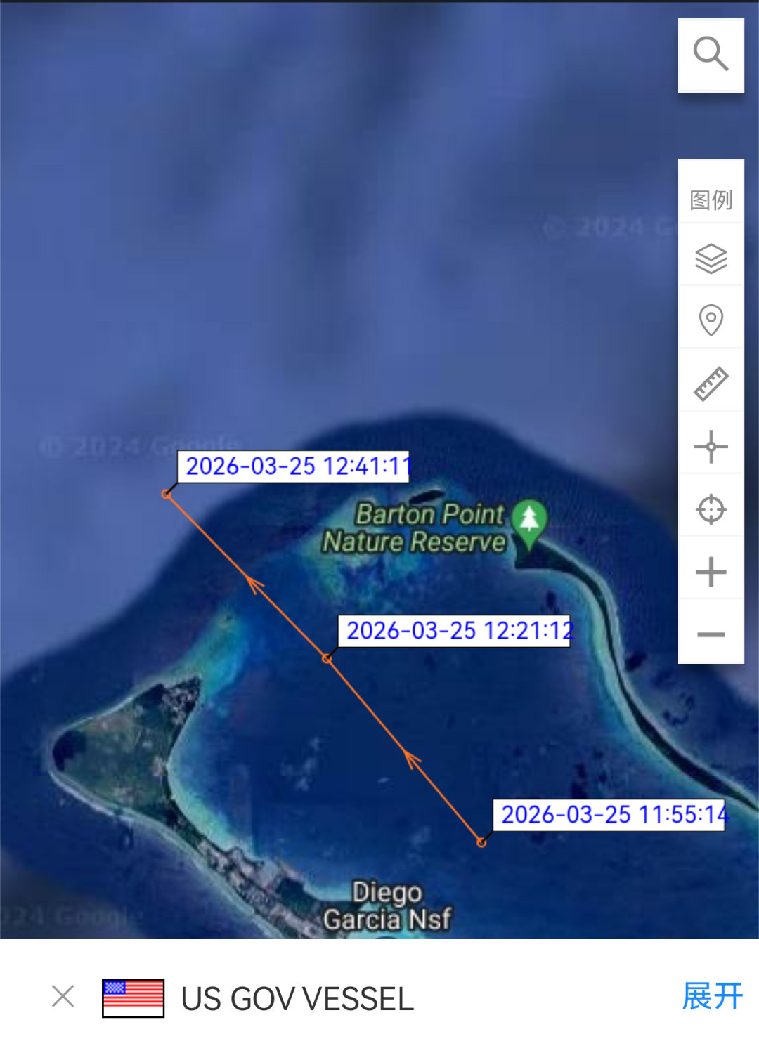的黎波里号离开迭戈加西亚——AIS信号显示，3月25号，美国海军新奥尔良号两栖船