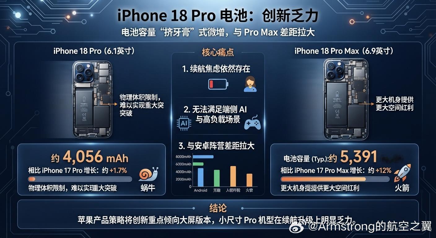 #iPhone18Pro电池#以国行物理卡版为例，iPhone18Pro的电池容量约为4056mAh