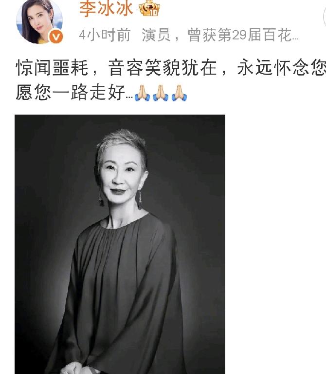 李冰冰，凌晨发文悼念7月14日凌晨，影视圈还沉浸在施南生女士离世的悲痛消息