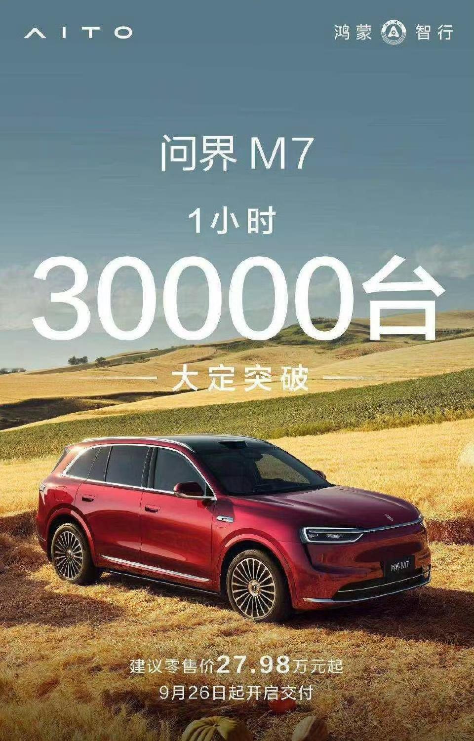 问界M8一小时二万大定，稳态月销二万多。问界M7一小时三万大定，稳态月销三万多，