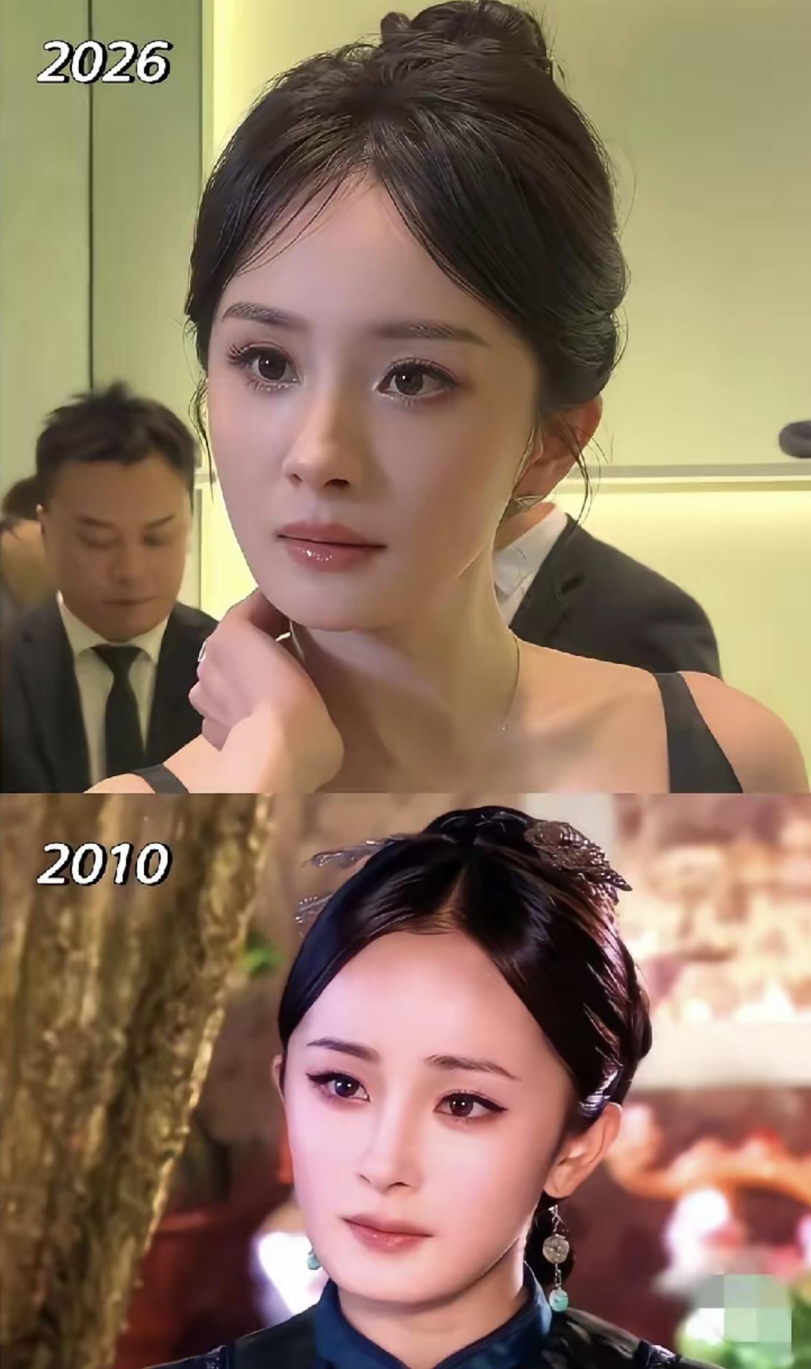 对比杨幂十六年前的照片，发现一个真相，那就是发型的重要比如贴头发梳头是真的显
