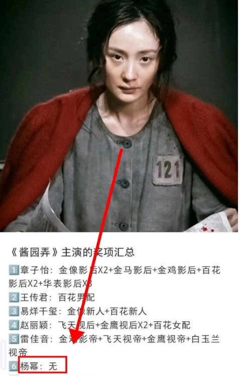 翻看《酱园弄》的演员表，发现众多主演中只有杨幂的获奖记录是“无”作为85花，出