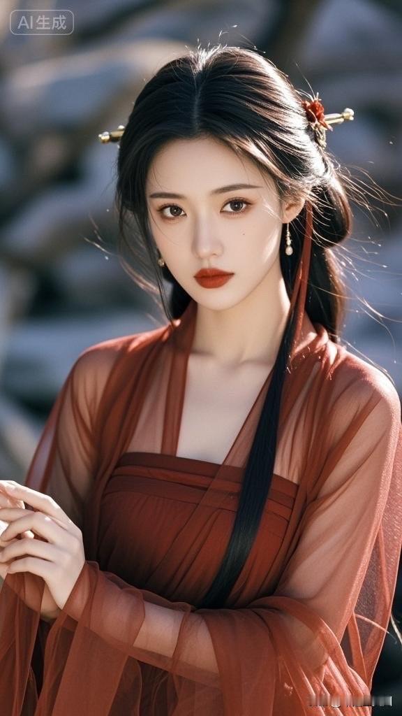 古风美人，红衣飘逸，气质如兰