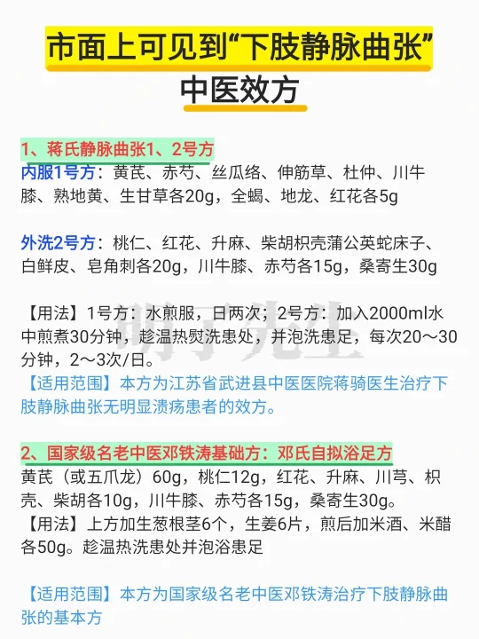 市面上可见的“下肢静脉曲张”中医效方❗