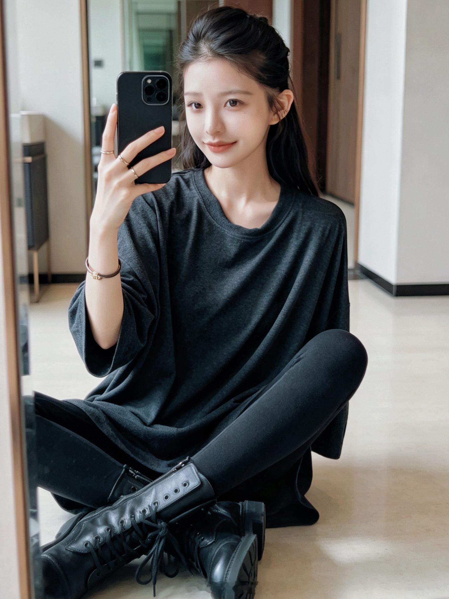 接到喜子的自拍了🤳大T就是想怎么穿就怎么穿松弛舒服的咧🤩​​​