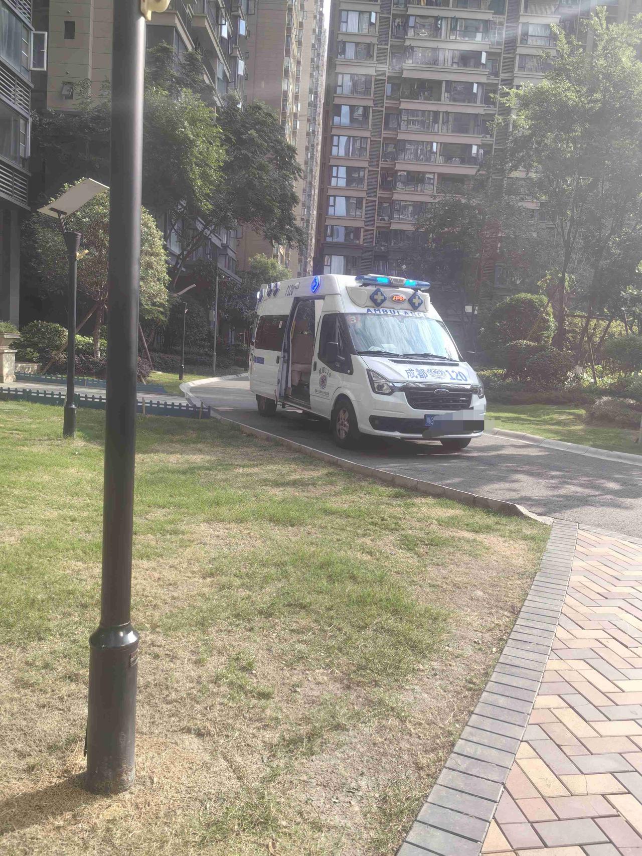 早上送小外孙女去幼儿园，在小区看到一辆救护车。小外孙女问我：“婆婆，救护车是