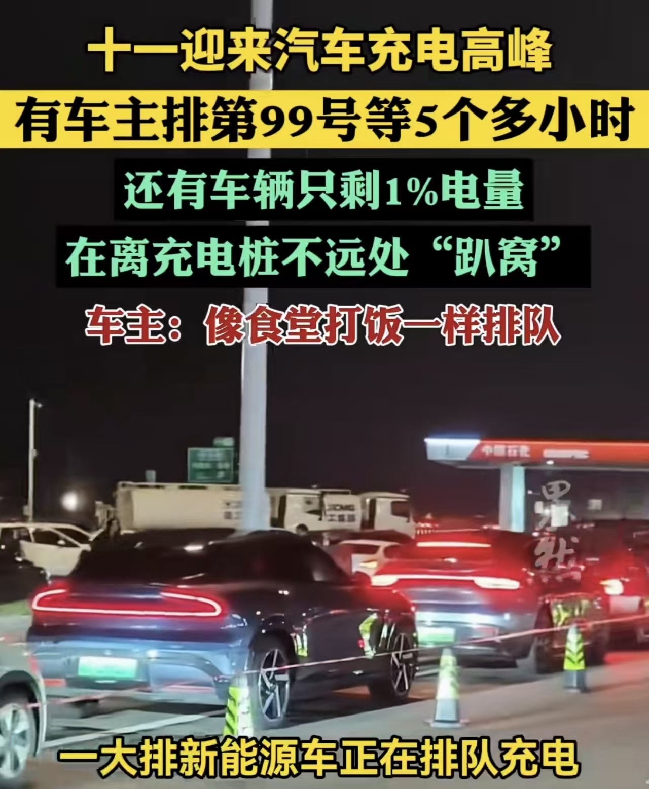 笑不活！国庆电车高速充电排队，车主熬到心态崩，假期一过电车又被夸省钱吉林延吉一位网友国庆自驾出门。上