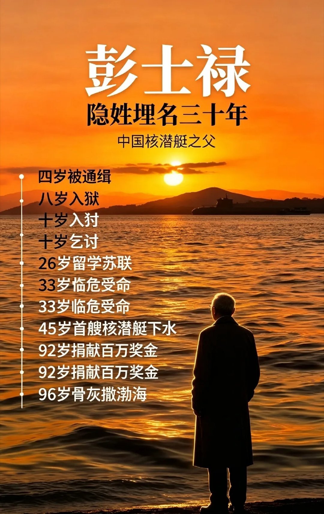 四岁被通缉，八岁入狱，十岁乞讨烈士彭湃之子，吃百家饭长大26岁留学苏联33岁临危受命研制核潜艇算尺手