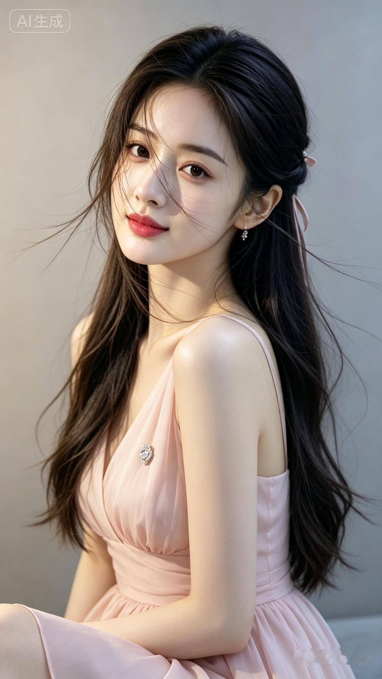 温柔粉裙少女，甜美动人，气质出众