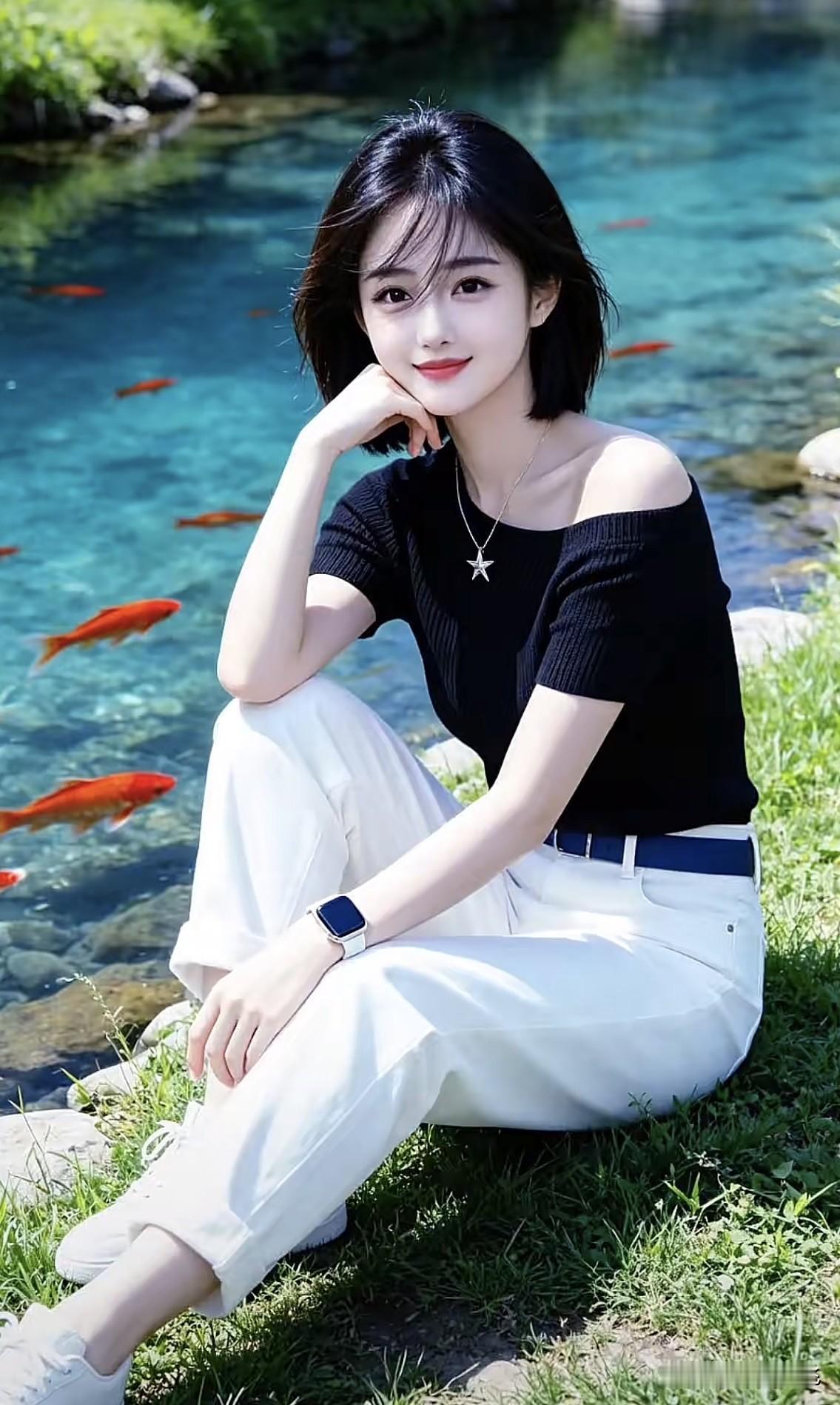 在清澈的湖边，与锦鲤相伴，享受宁静的时光。锦鲤照片泛舟湖边锦鲤写真照泛舟湖