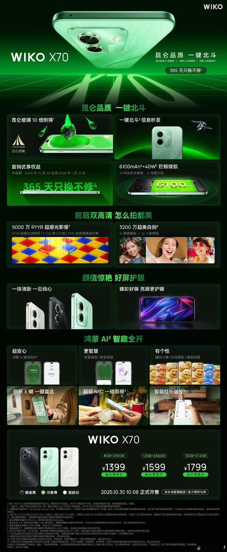 WIKO最近发布了一款千元机,WIKOX70,售价1399起。基本配置如下:◾