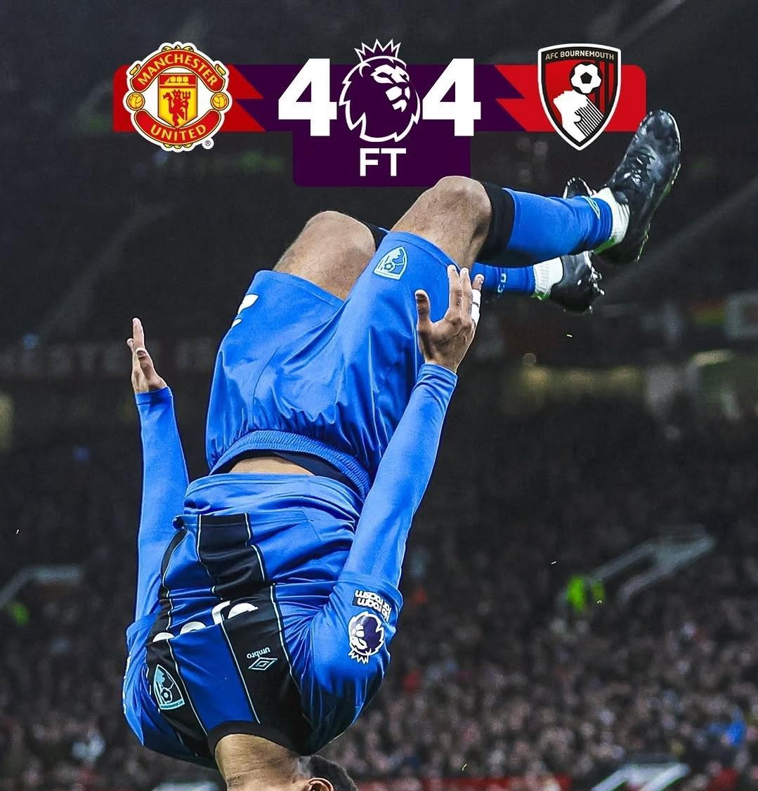 曼联4-4伯恩茅斯，2组数字证明2大事实！4-4，3，2！曼联再次选择最有流