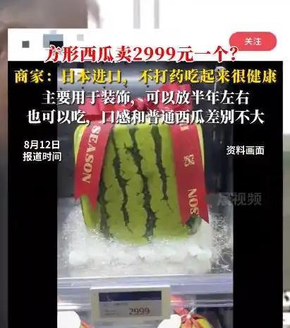 “就差明抢了！”近日，江苏无锡，有市民逛水果店时，发现店内的方形西瓜卖2999元