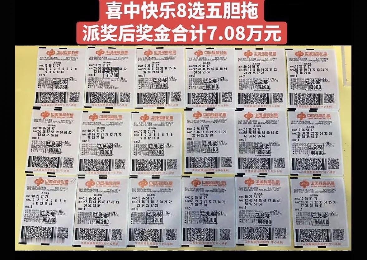 26249期的快乐8精彩实票！四胆全拖一举命中，18张票拿下7.08万奖金。