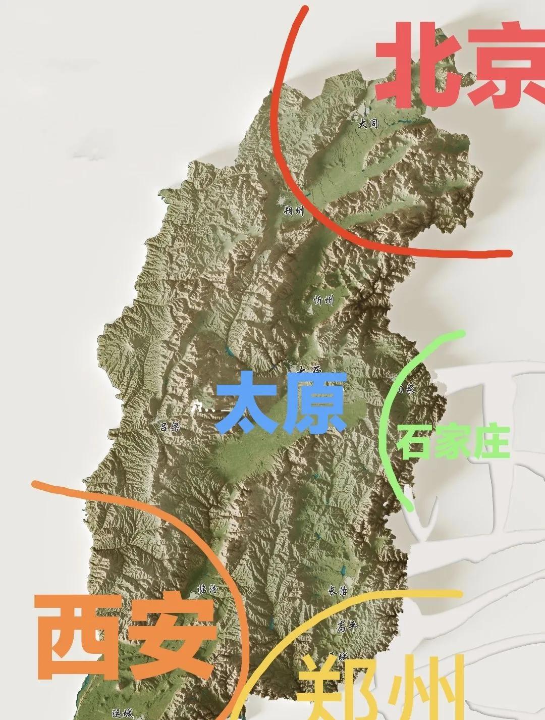 太原对于山西本省的控制力太弱了。南边的运城、临汾等地主要受西安影响，很多人去西安