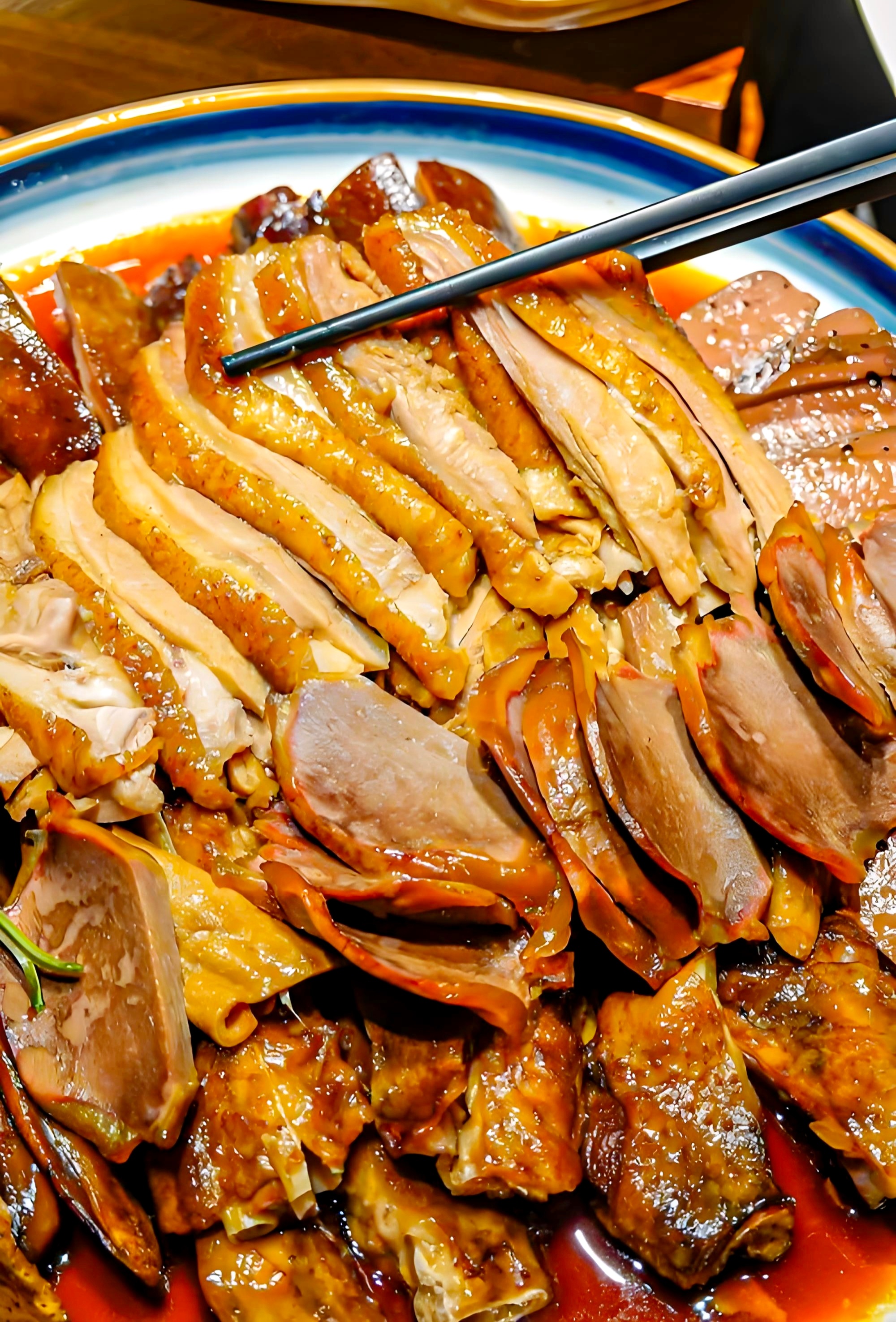 潮汕美食赴一场潮汕风味的舌尖盛宴。油亮红褐的卤鹅拼盘是刻进骨子里的烟火气，老卤慢
