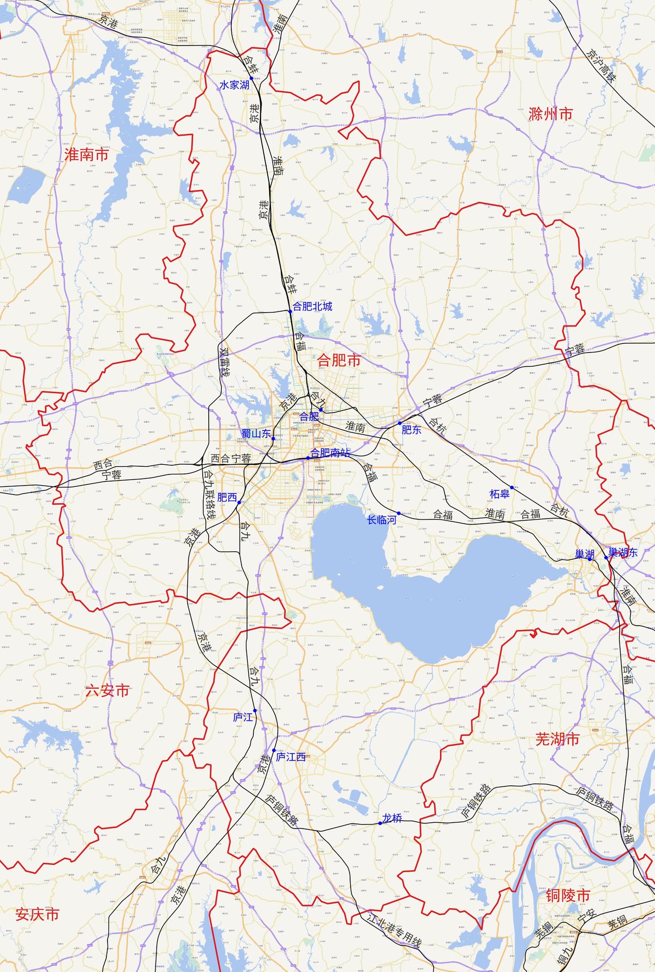 安徽省合肥市铁路及客运站分布图根据铁路12360数据，安徽省合肥市目前有以下1
